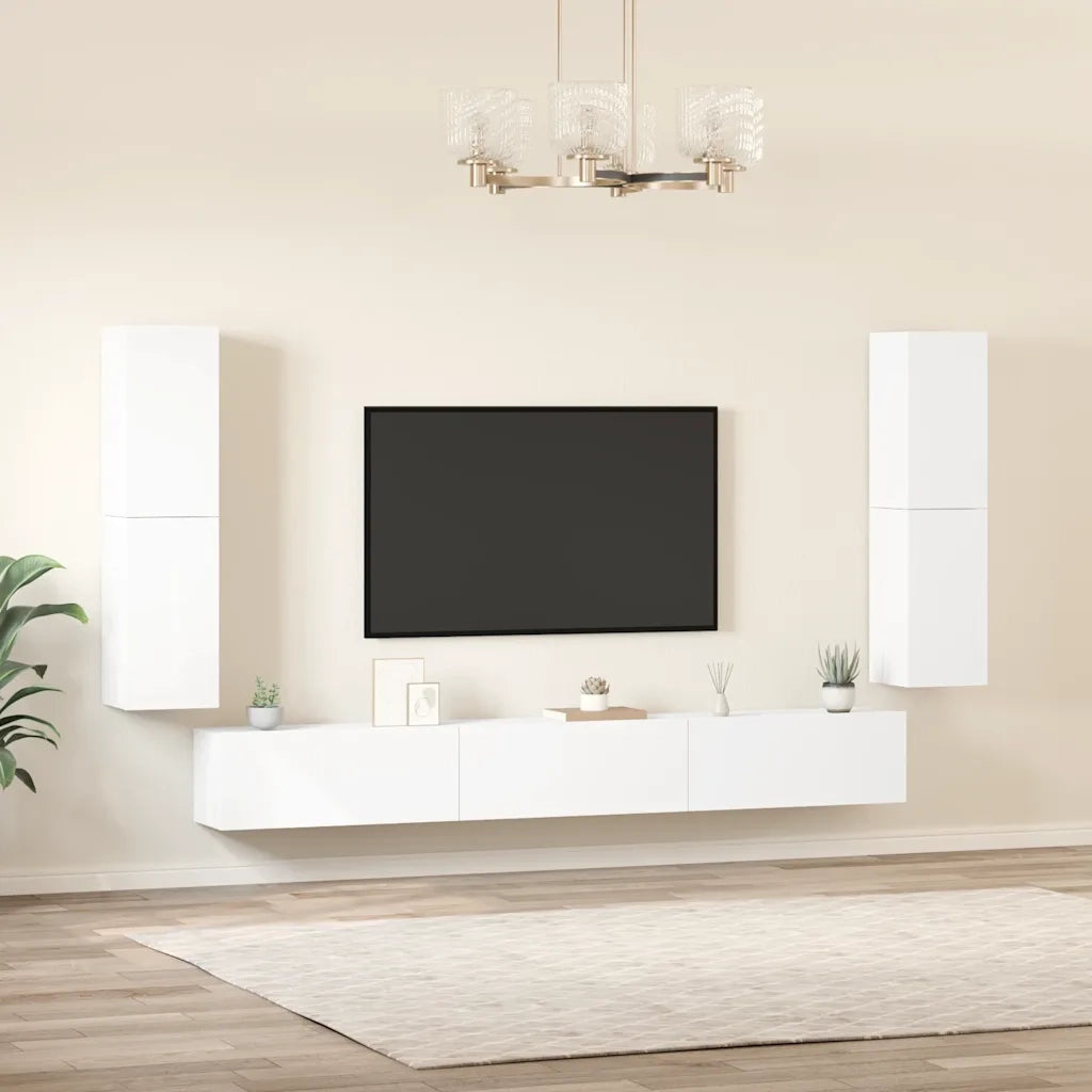 Set di Mobili Porta TV 7 pz Bianco in Legno Multistrato