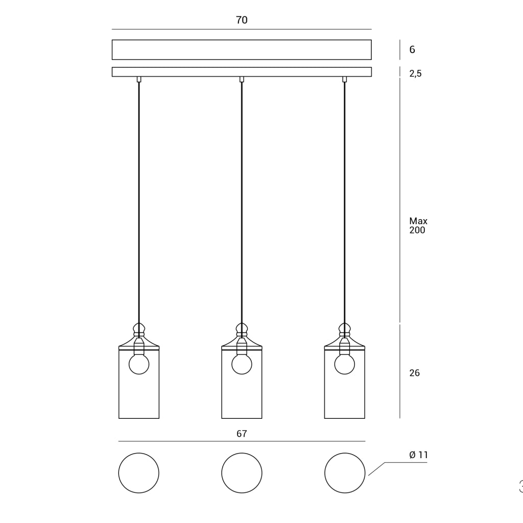 EBE LAMPADARIO A SOSPENSIONE RETTANGOLARE VETRI TRASPARENTI 3 LUCI MONTATURA BIANCA RETTANGOLARE ATTACCO E27