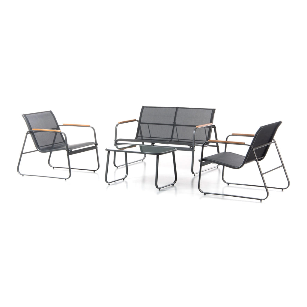 Set Salotto da Giardino 4 Pezzi Bali Divano Poltrone e Tavolino in Acciaio Textilene Grigio