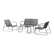 Set Salotto da Giardino 4 Pezzi Bali Divano Poltrone e Tavolino in Acciaio Textilene Grigio