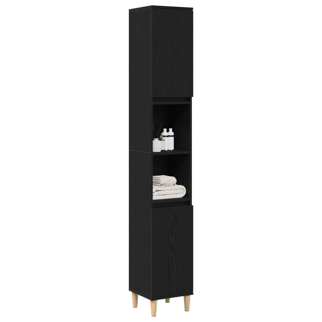 Armadio da bagno  Nero Rovere 30x30x190 cm Legno ingegnerizzato