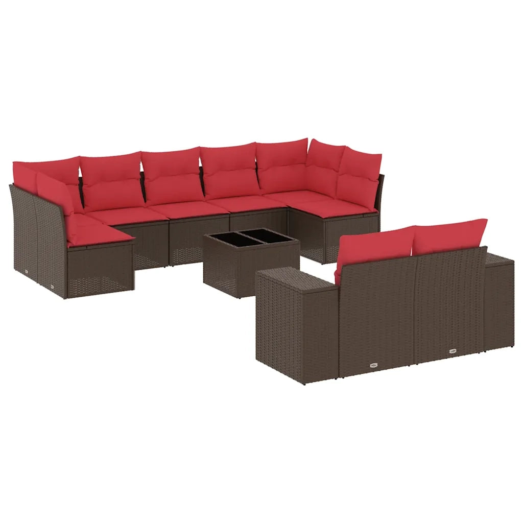 Set Divani da Giardino 10 pz con Cuscini Marrone in Polyrattan 3223033
