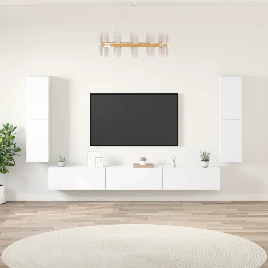 Set di Mobili Porta TV 7 pz Bianco in Legno Multistrato