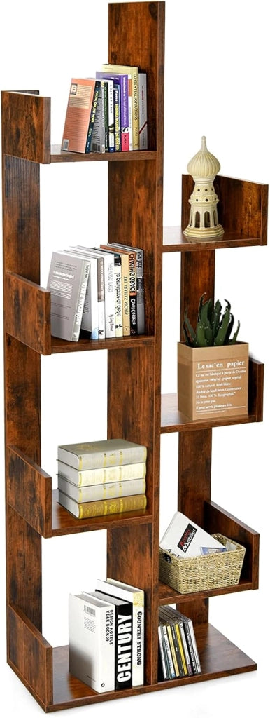 Libreria a 8 livelli 50 x 25 x 145 cm, mobile portaoggetti a forma di albero su piede, dispositivo antiribaltamento, carico totale 80 kg, per soggiorno, ufficio, camera da letto (marrone)