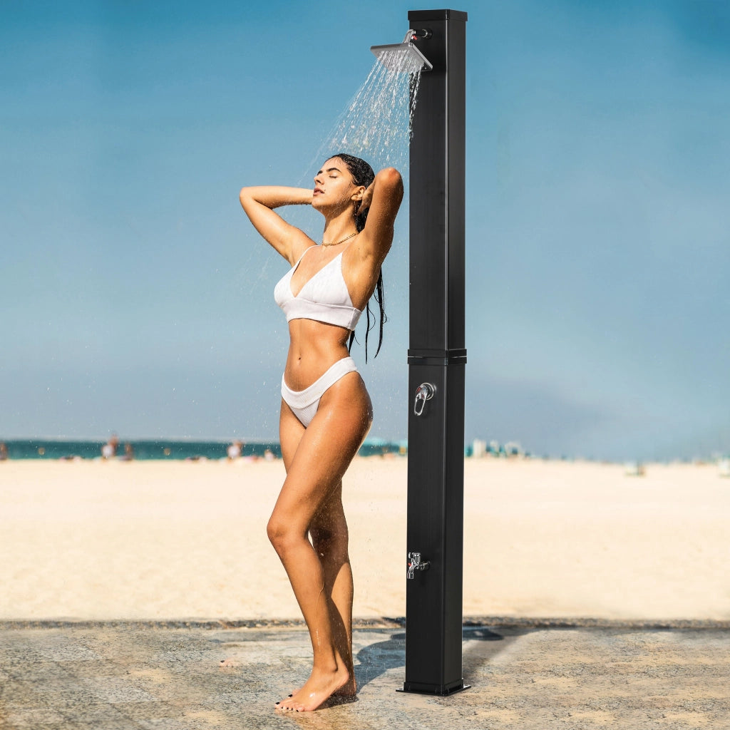 Doccia Solare 19x20x217 cm Contenitore da 40L Temperatura fino a 60°C con Rubinetto Inferiore Nero