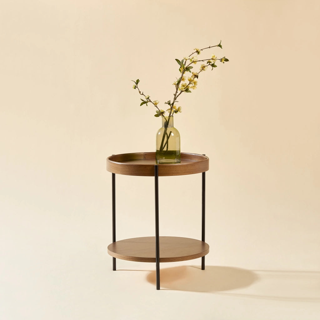 TAVOLO Basso Rotondo Ø69x38 cm in Legno Massello e MDF, Noce