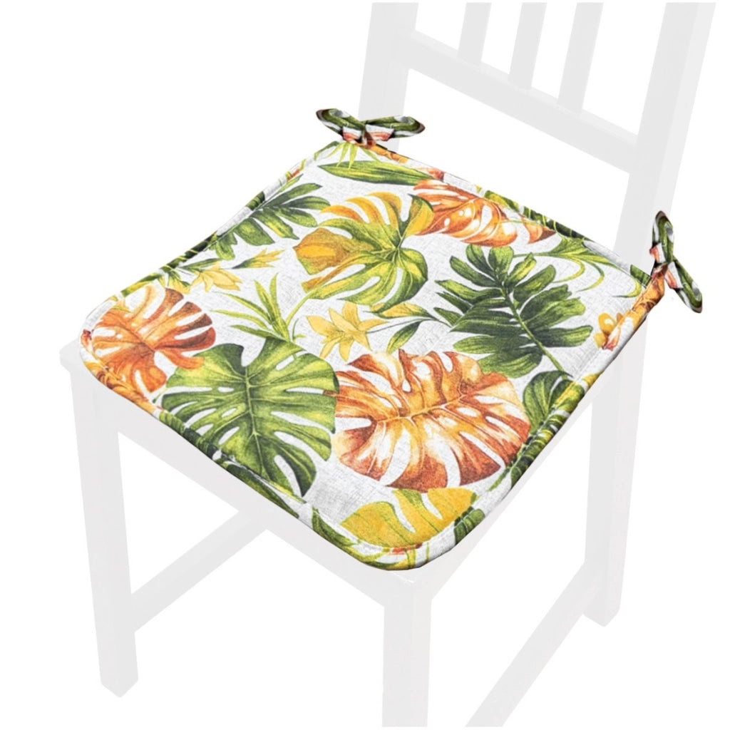 Set 4 Cuscini Sedia Cotone Palme Tropicali Lavabili Coprisedie Universali Con Lacci Fissaggio