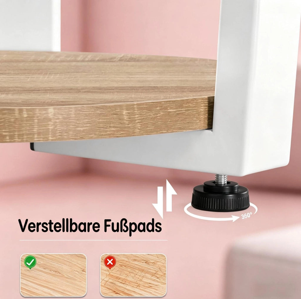 Tavolino rotondo con 2 ripiani in rovere chiaro e bianco