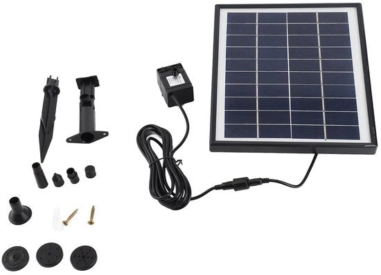 Pompa idraulica solare 10 V - 6,5 W - 200 l/u - 8 getti - 60 cm altezza massima di getto - vetro laminato + plastica - pompa di ingresso acqua