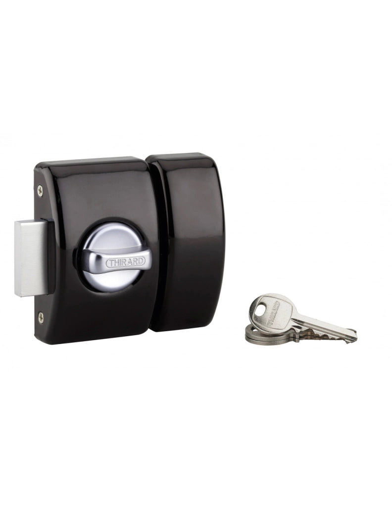 Serratura da applicare a chiavistello, con pomolo, Design 5 per porta d'ingresso, cilindro 40mm, acciaio, 3 chiavi, nero - THIRARD