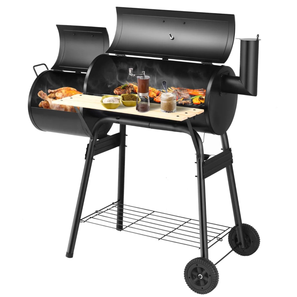 Barbecue a carbonella con affumicatore 115 x 65 x 108 cm 2 pratici ripiani elegante design per esterni in metallo nero 20_0020072