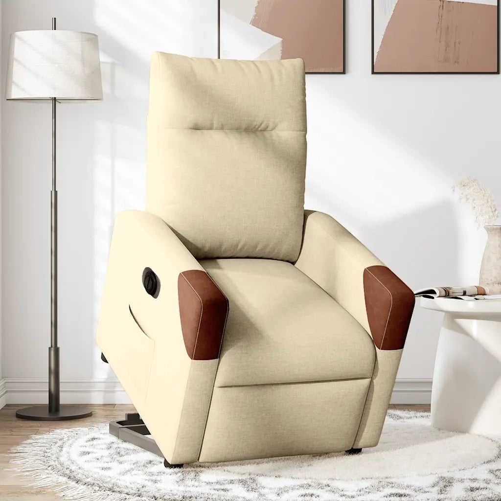 Poltrona Alzapersona Reclinabile Elettrica Crema in Tessuto 3324026
