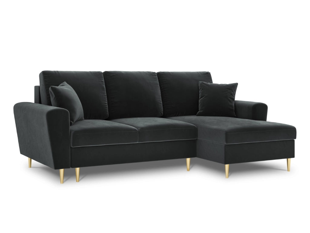 Cosmopolitan Design - Divano convertibile angolare destro con contenitore "Kyoto" 4 posti in velluto grigio scuro 
