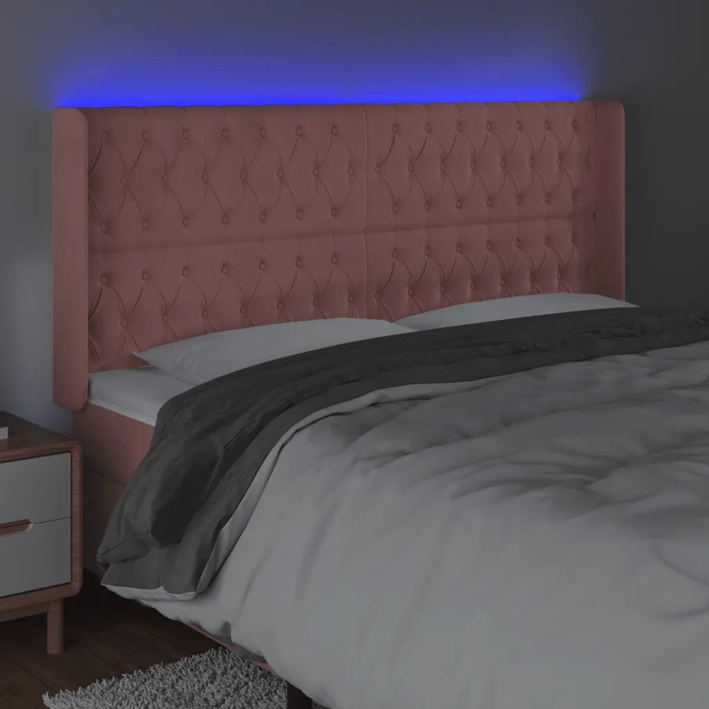Testiera a LED rosa 183x16x118/128 cm in Velluto 3124449