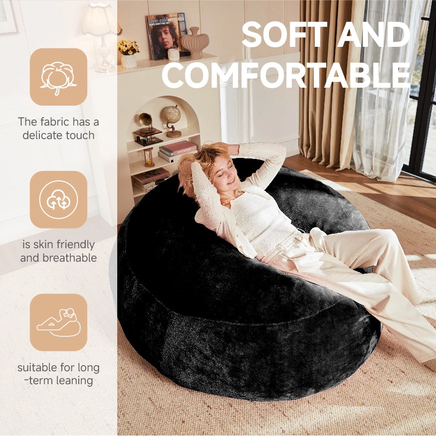 Pouf sacco pieghevole con supporto allevia pressione e fodera lavabile, divano letto per ospiti, in spugna nero 4FT