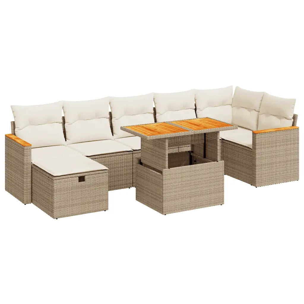 Set Divano da Giardino 5 pz con Cuscini Beige in Polyrattan