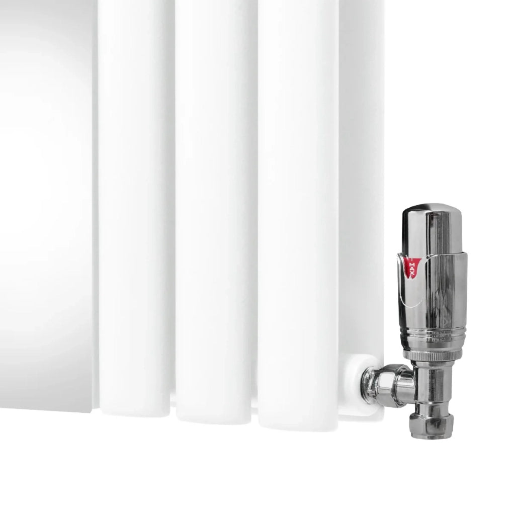 Radiatore e Valvole Cromate a Specchio Pannelli Ovali - 1800mm x 500mm - Bianco
