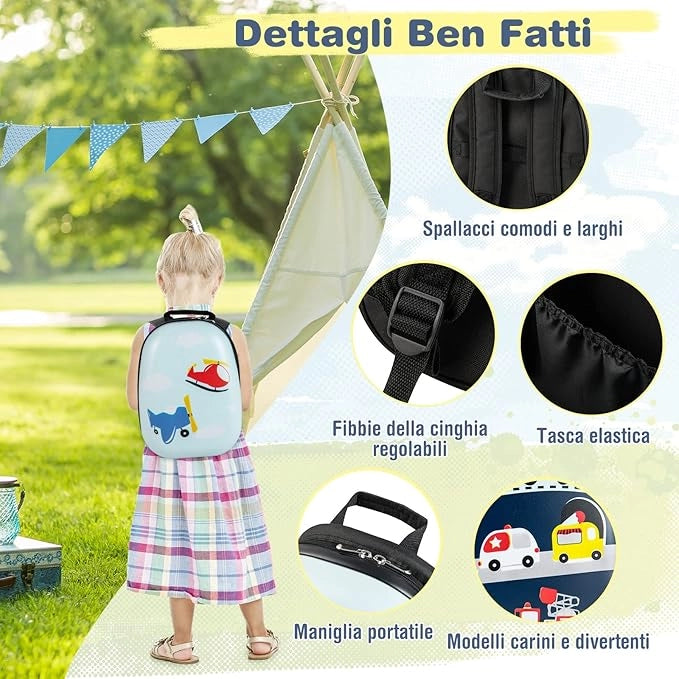 Set di Valigia per Bambini, 16" Valigia+ 12" Zaino, 2 Pezzi, con Ruote Girevoli a 360° e Maniglia Retrattile, Ideale per Viaggiare in Modo Comodo e Divertente (Modello 22)