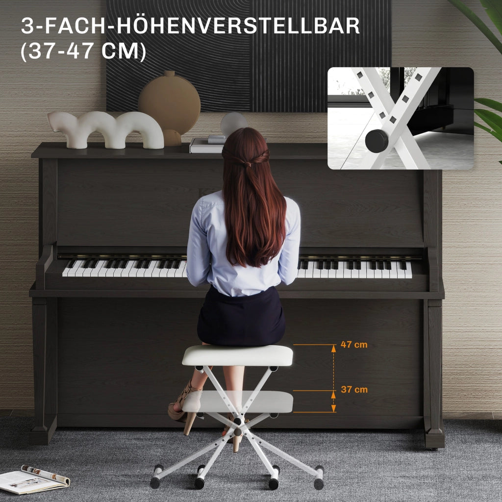 Sgabello da Pianoforte Regolabile in Altezza Pieghevole ¨C zephmum ¨C Bianco 39x29x37-47 cm