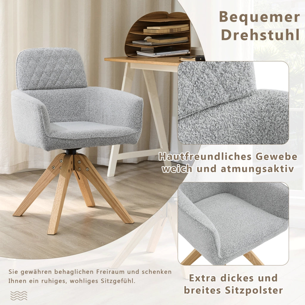 SEDIA Girevole 360° Set da 2 pezzi 85 cm Tessuto grigio e legno massello