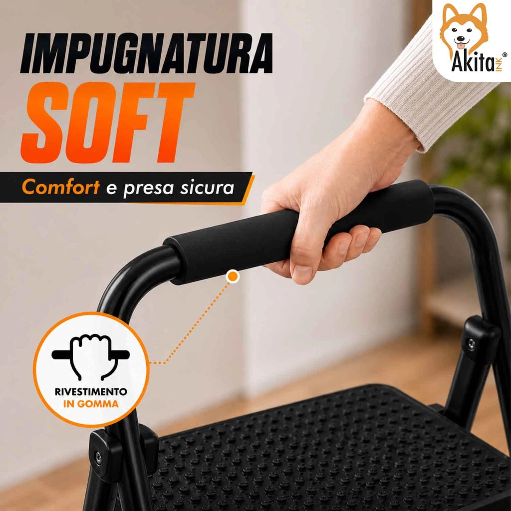 Akitaink Scaletta Acciaio 3 Gradini Pieghevole Nera 250 Kg