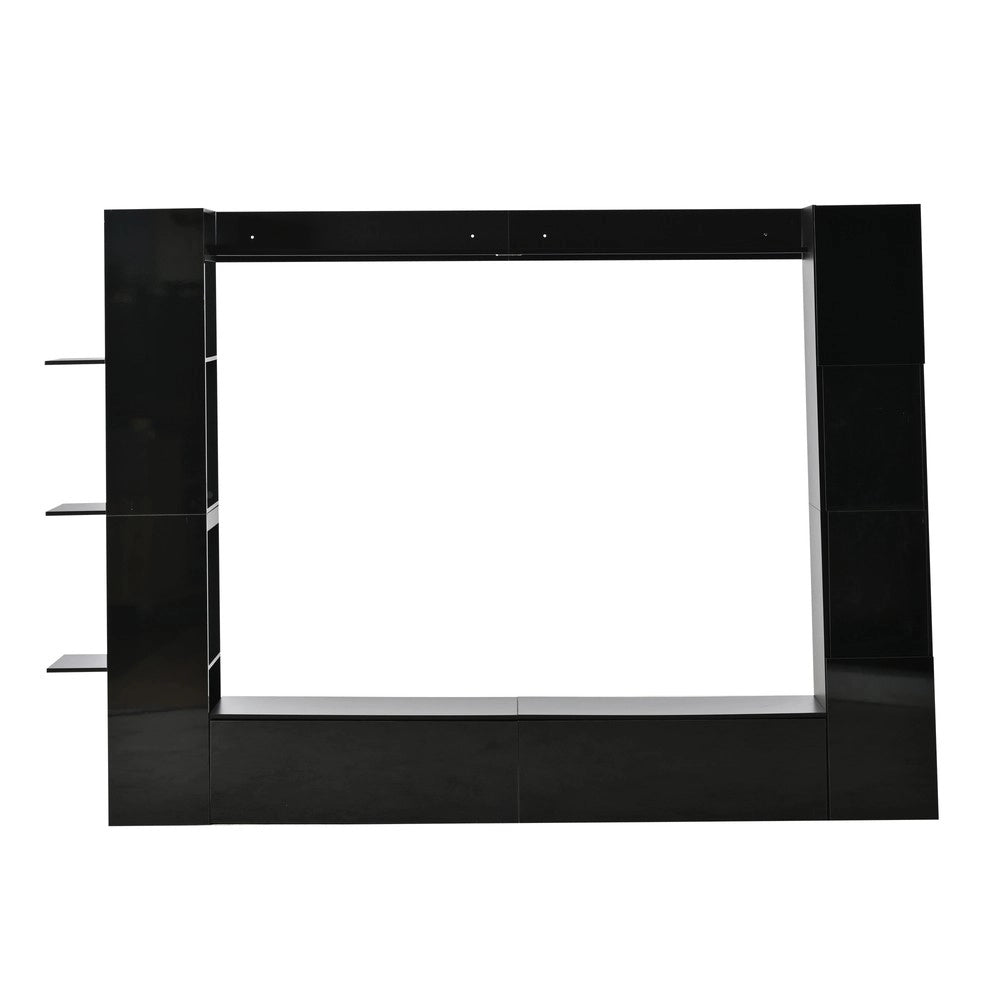 Wohnwand compatta - Zephmum - Set 4 elementi - Nero - Molto spazio di archiviazione