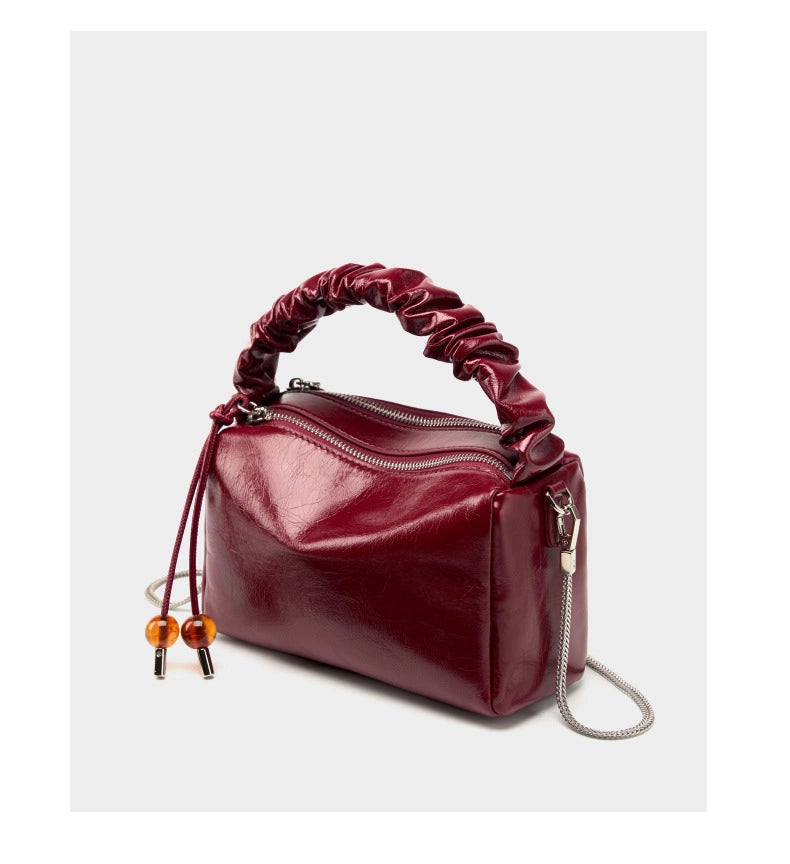 Borsa a mano/a tracolla da donna in vera pelle, colore rosso