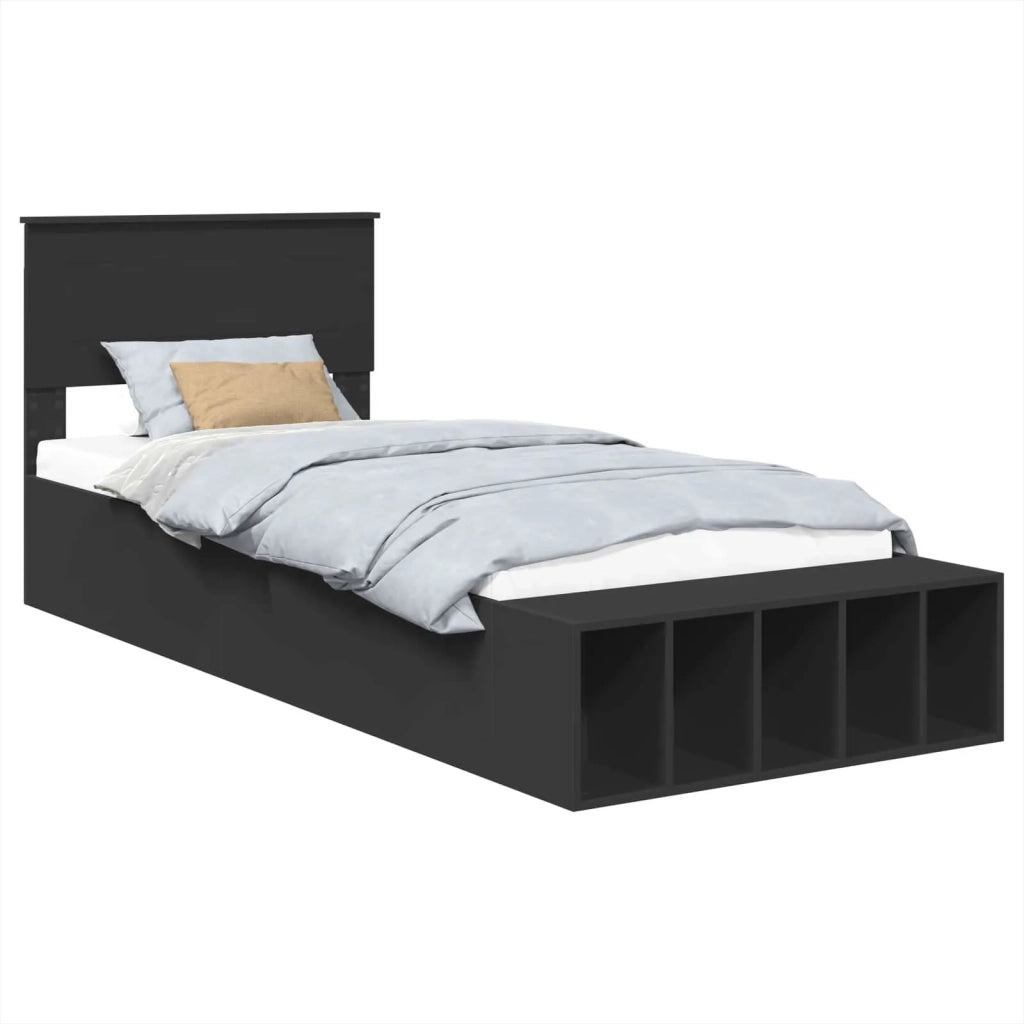 Struttura del letto-Giroletto Nero 90 x 190 cm Legno multistrato 434446