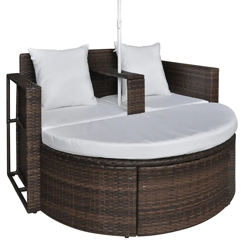 Lettino da Giardino con Ombrellone Marrone in Polyrattan cod mxl 69322