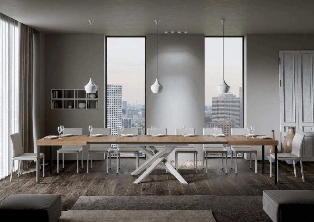 Tavolo Allungabile 200-460x90x77 cm Volantis Quercia Natura Telaio Bianco