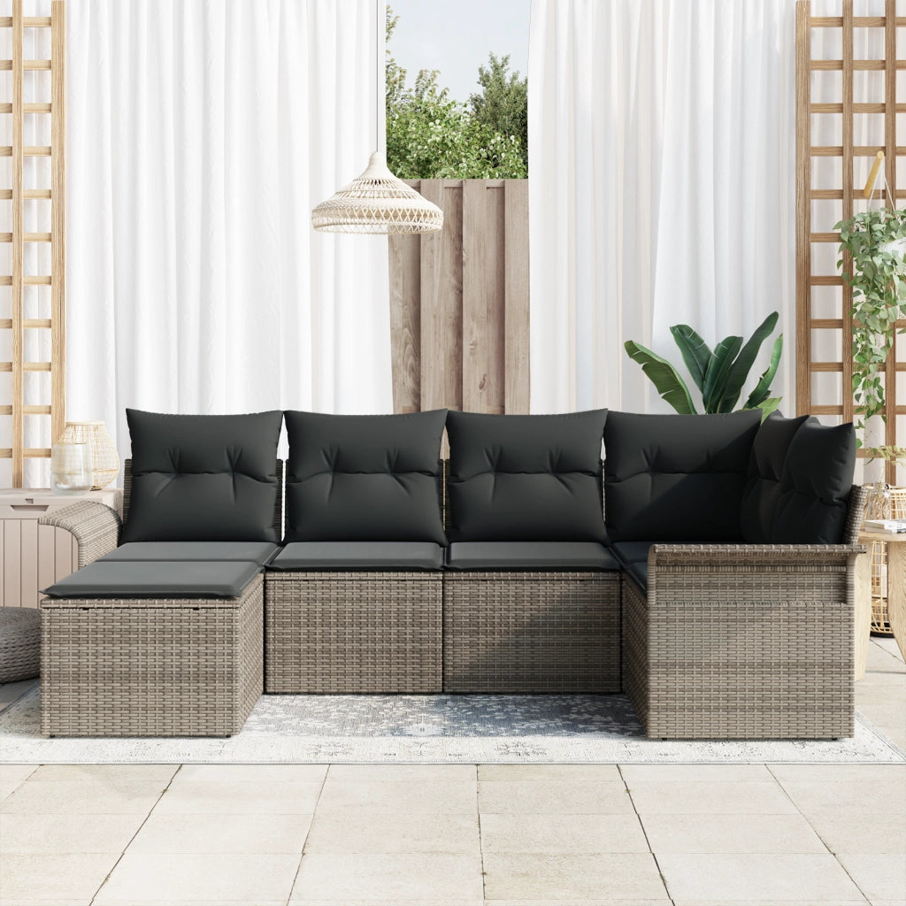 Set di divani da giardino 6 pezzi con cuscini grigio rattan sintetico