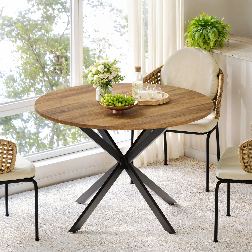 Tavolo da pranzo rotondo con base a X e piedini regolabili per cucina in truciolare e ferro 120 cm