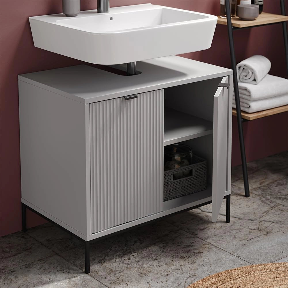 Set di mobili da bagno Eliza, Grigio, 70 cm, composto da specchio da bagno e mobile sottolavabo
