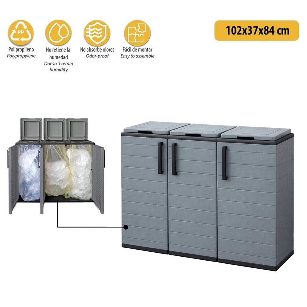ARMADIO PATTUMIERA BASSO IN PLASTICA 3 SCOMPARTI DIMENSIONI 102X37XH 84 CM 300 LT