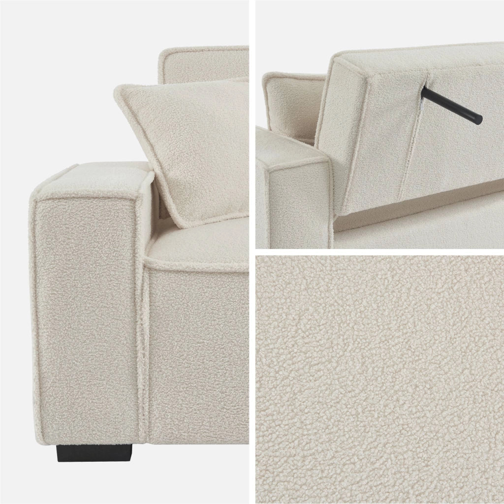 Divano letto in tessuto bouclé, 3 posti, crema