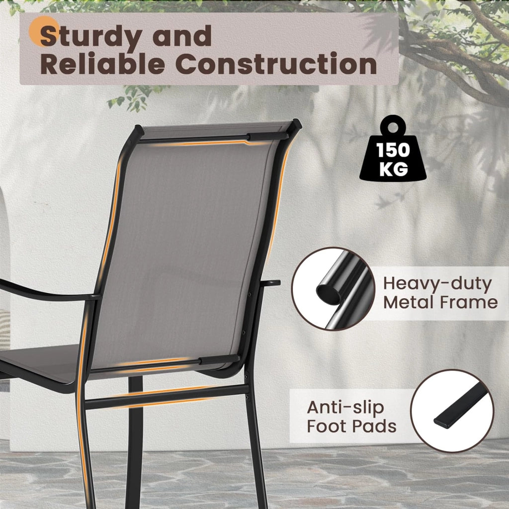 Set di 2 Sedie da Giardino, Sedie da Esterno in Tessuto con Telaio in Metallo, Poltrona da Balcone Ergonomica con Braccioli Curvi e Schienale Alto, per Sala da Pranzo, Carico 150 kg, Grigio