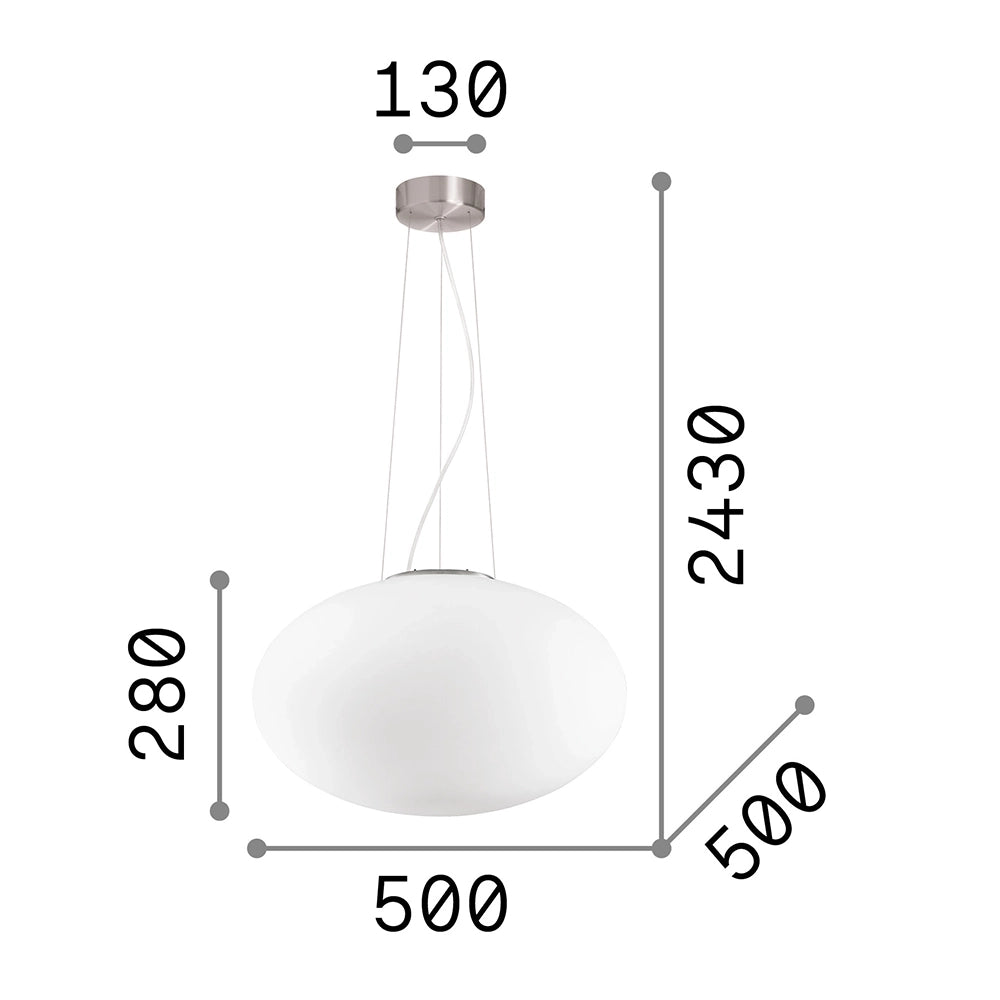 Sospensione Moderna Candy Vetro Bianco 1 Luce E27 D50Cm