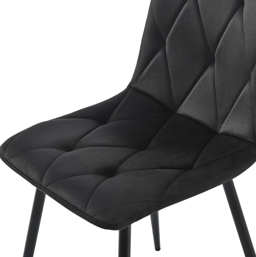 Set di 4 sedie da pranzo in velluto nero con gambe in metallo e schienale imbottito