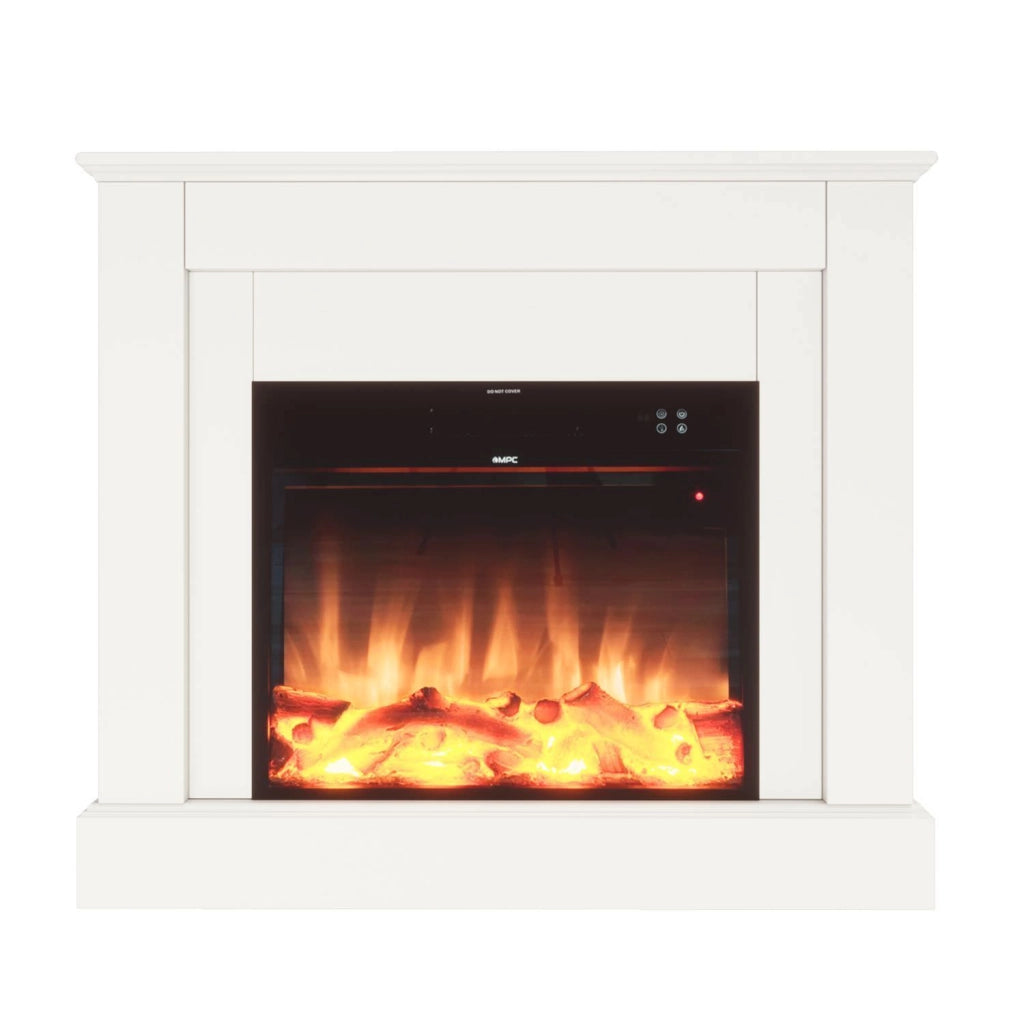 Caminetto Elettrico Da Pavimento Mpc Camillo Bianco 100cm Rivestimento In Legno Bianco 750w1500w Effetto Fiamma Led Ultra Realistico Termostato Automatico Telecomando Incluso Prodotto In Europa