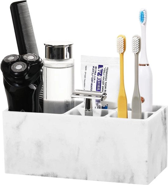 Oggetto di Riciclo a 5 Fili per Pennello da Denti in Resina Artigianale con Stoccaggio Igiene per Pennello da Denti, Rasoiere e Dentifricio - Inchiostro Bianco