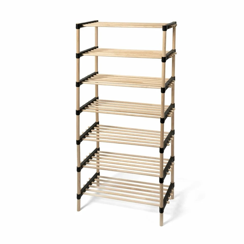 Trade Shop - Scarpiera Multiuso 7 Ripiani In Legno Di Pino Modulare 3 In 1 Scaffali Salvaspazio -