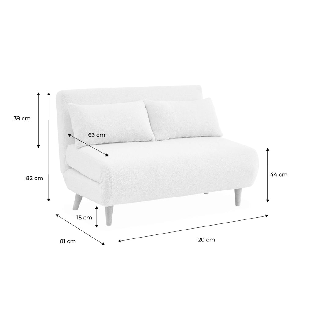 Divano letto in tessuto bouclé, 2 posti, crema