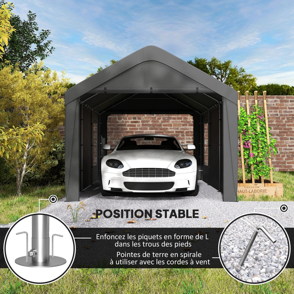 Tenda Garage 3x6 m con Pareti Laterali Amovibili, 2 Porte ad Avvolgimento e 4 Finestre ¨C zephmum ¨C Grigio Scuro
