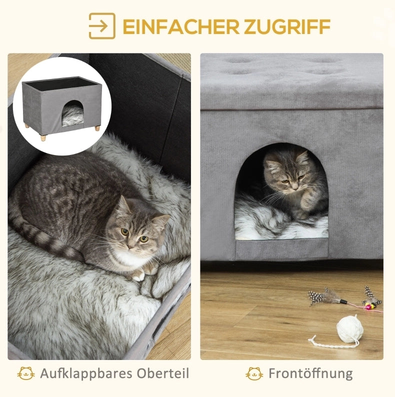 Pouf per gatti 2 in 1 con cuccia imbottita grigia