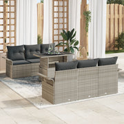Set Divano Giardino  7 Pezzi con Cuscini Grigio Chiaro in Rattan PE