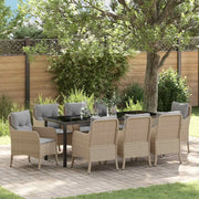 Set da Pranzo per Giardino con cuscino 9 pcs Beige polyrattan 3380182