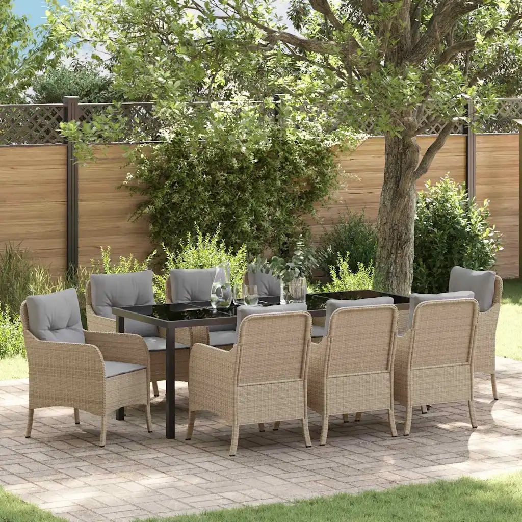 Set da Pranzo per Giardino con cuscino 9 pcs Beige polyrattan 3380182