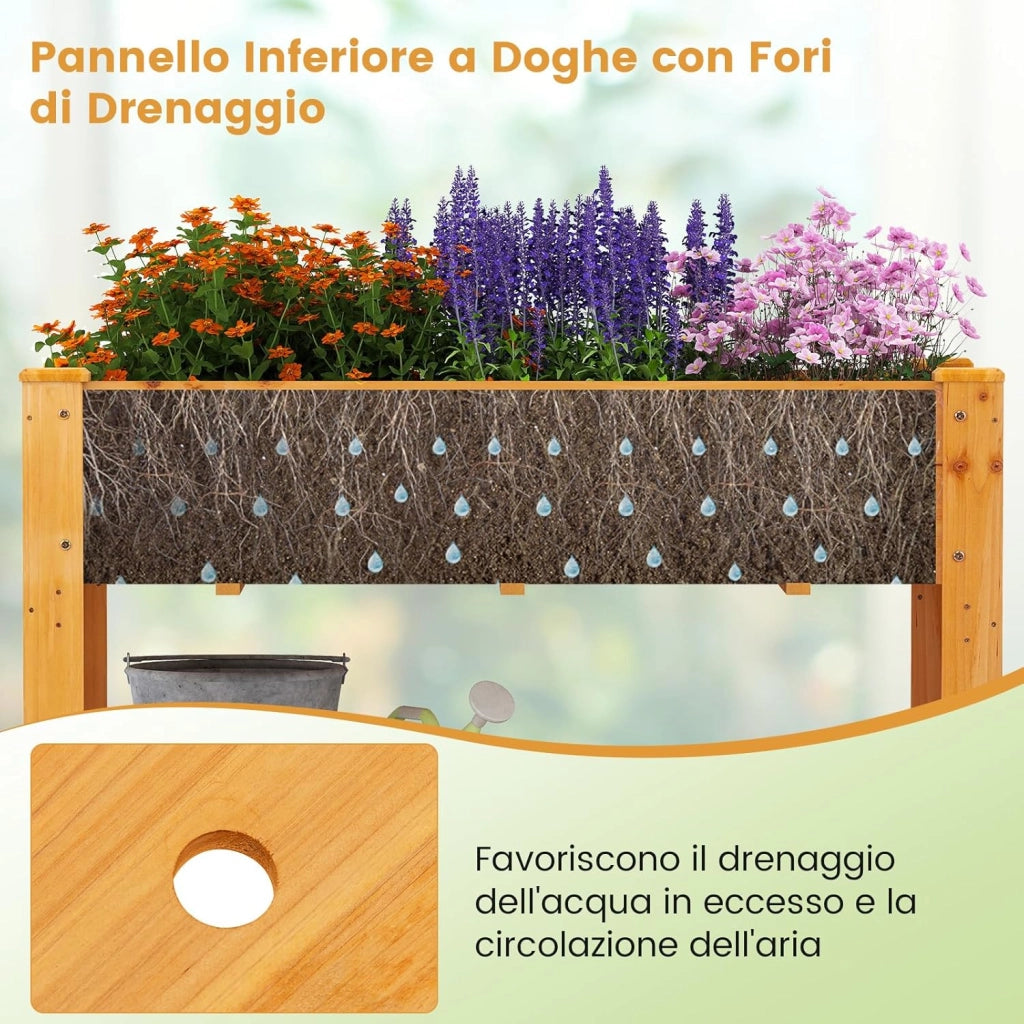 Letto per Orto Rialzato da Esterno in Legno di Abete, Fioriera Rialzata con Fori di Drenaggio e Ripiano Inferiore, Letto per Piante Urbano da Giardino e Patio, 120 x 60 x 82 cm (Arancione)