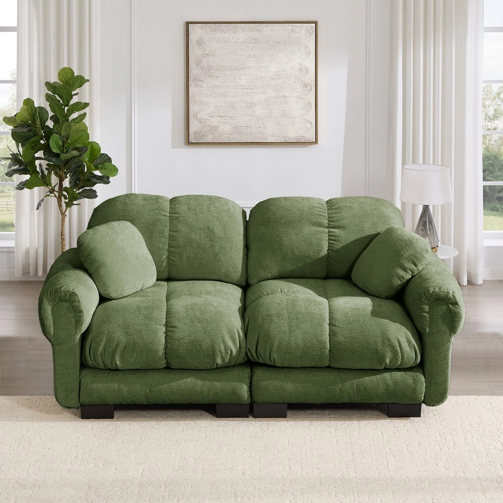 Divano 2 posti in tessuto trapuntato ¨C Minimal ¨C verde, con cuscini imbottiti