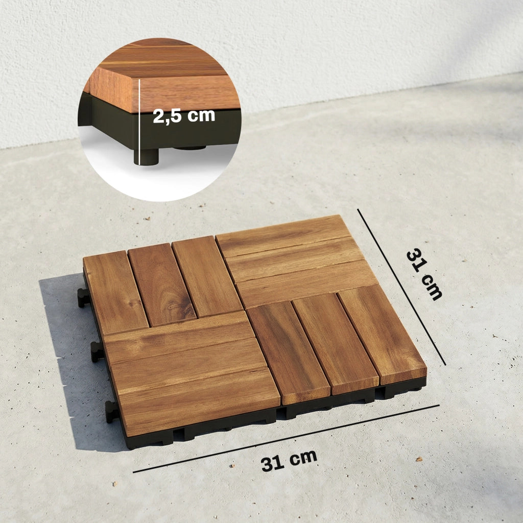 Set di 10 piastrelle per esterno in legno 31x31 cm ¨C zephmum ¨C marrone scuro